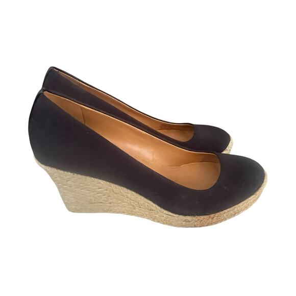 J Crew Canvas Espadrille Seville Platform Wedge Size 8 Heels Slip On Black - Picture 2 of 13